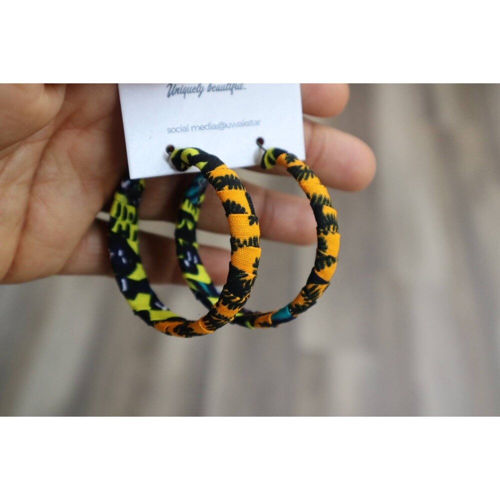 Fabric wrapped earrings, Ankara hoops earrings, Tribal earrings, African print e